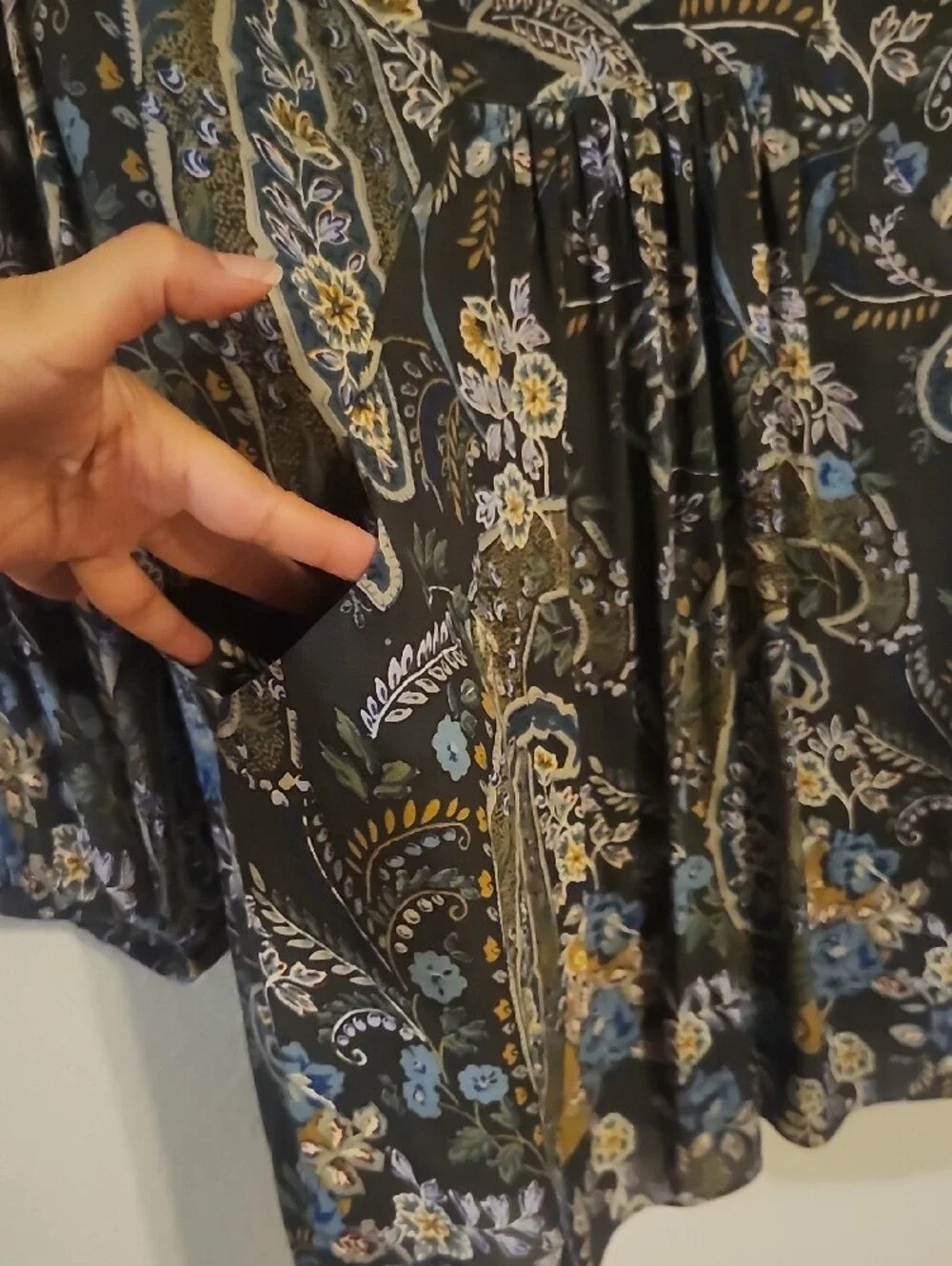 Free People Black Paisley Mini Dress with Blue & Olive Floral Motif